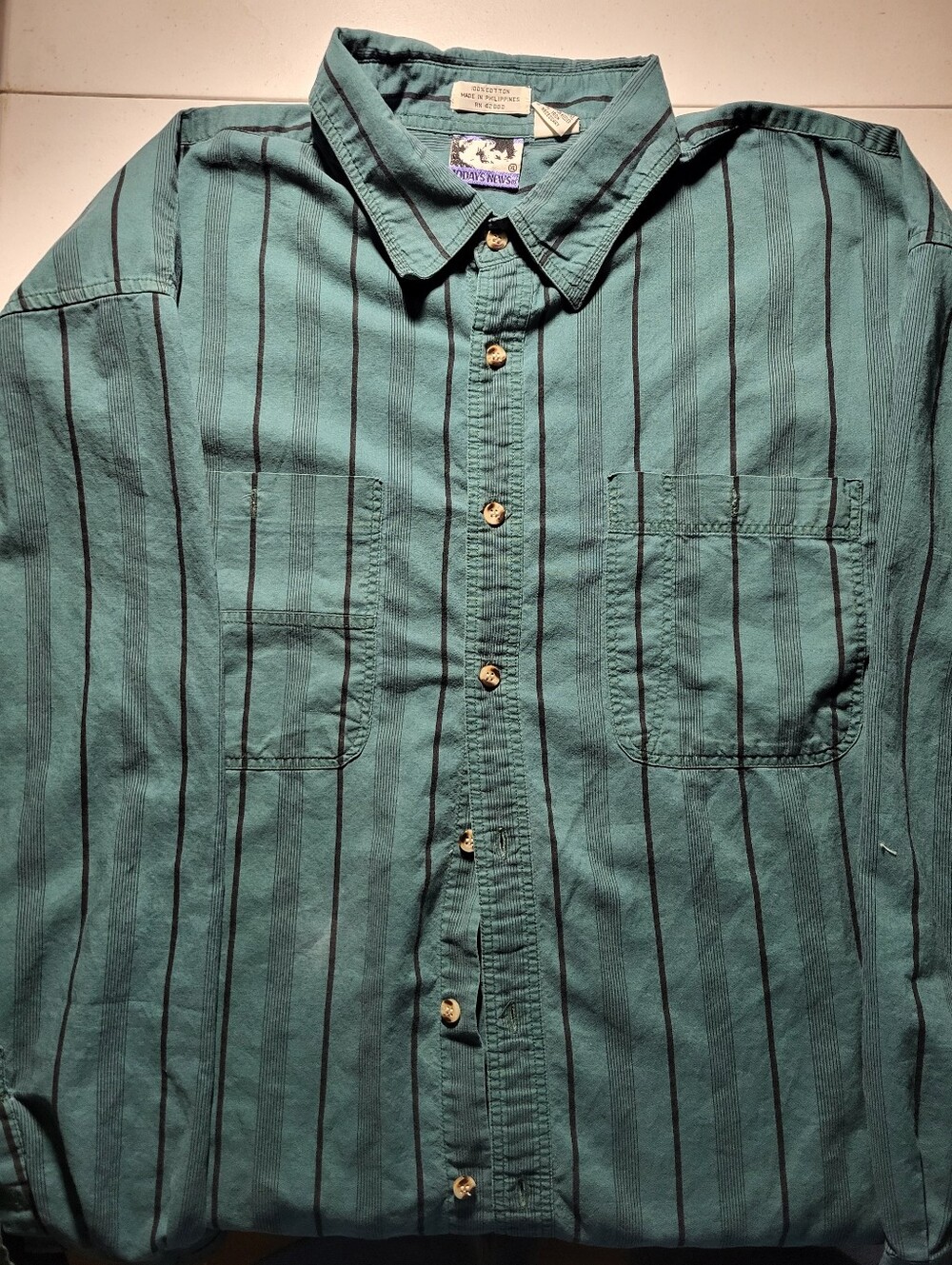 Vintage TODAYS NEWS Teal Striped Button-Up Shirt